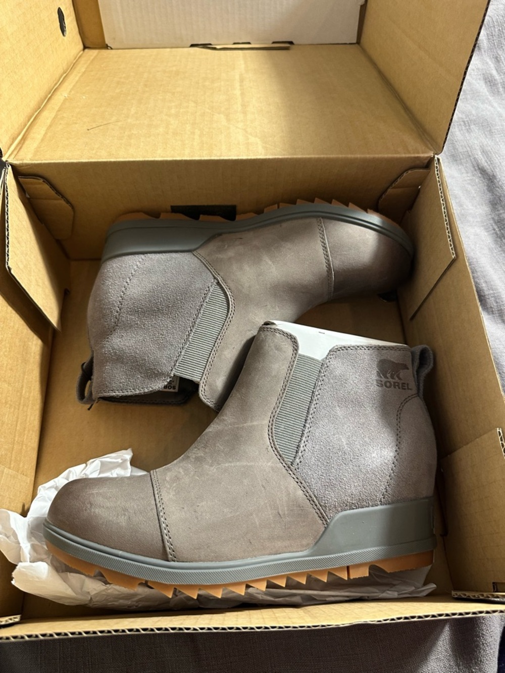 Sorel Women's Gray Chelsea Ankle Boots with Gum Outsole